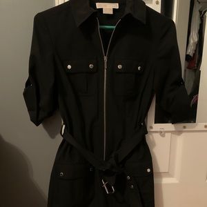 MICHAEL KORS Zipped Front Belt Shirt Dress Black
